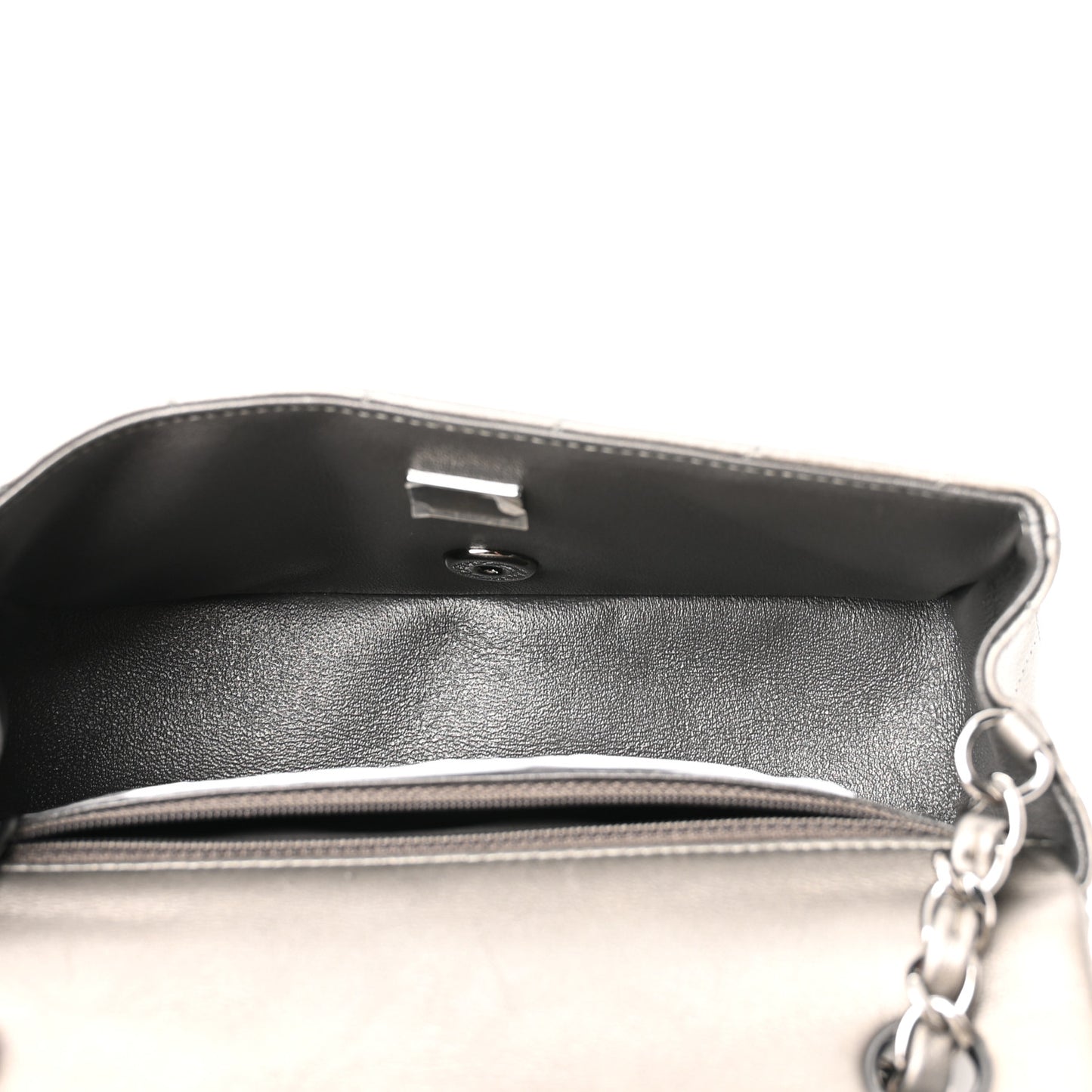 Metallic Calfskin Quilted Mini Rectangular Flap Ruthenium