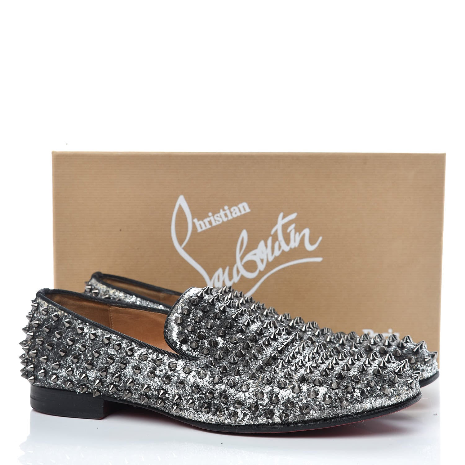 Christian Louboutin Glitter Mens Rollerboy Spikes Flat Loafers 43 Silver 22 of 22