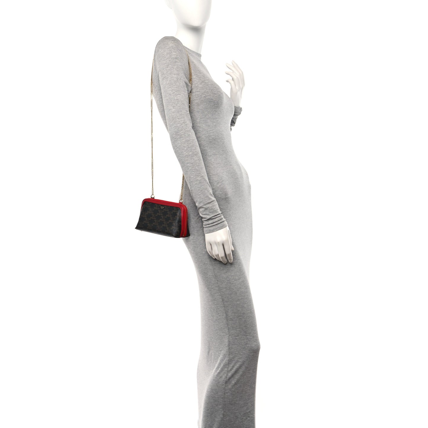Lambskin Triomphe Canvas Clutch With Chain Red