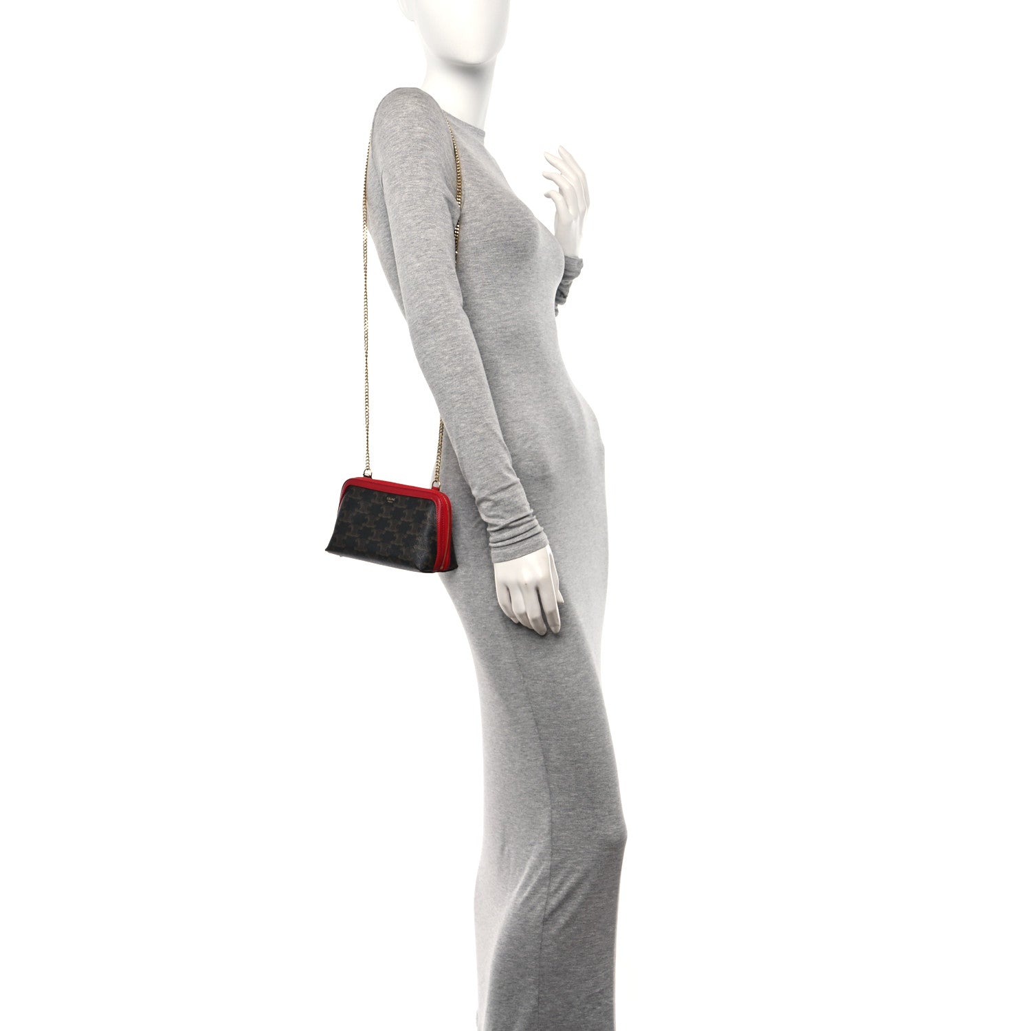 Celine Lambskin Triomphe Canvas Clutch With Chain Red 2 of 10