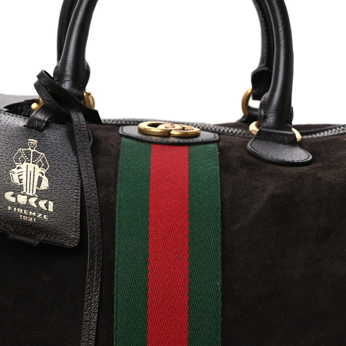 Gucci Suede Calfskin Web Medium Savoy Duffle Bag  Dark Brown 9 of 11