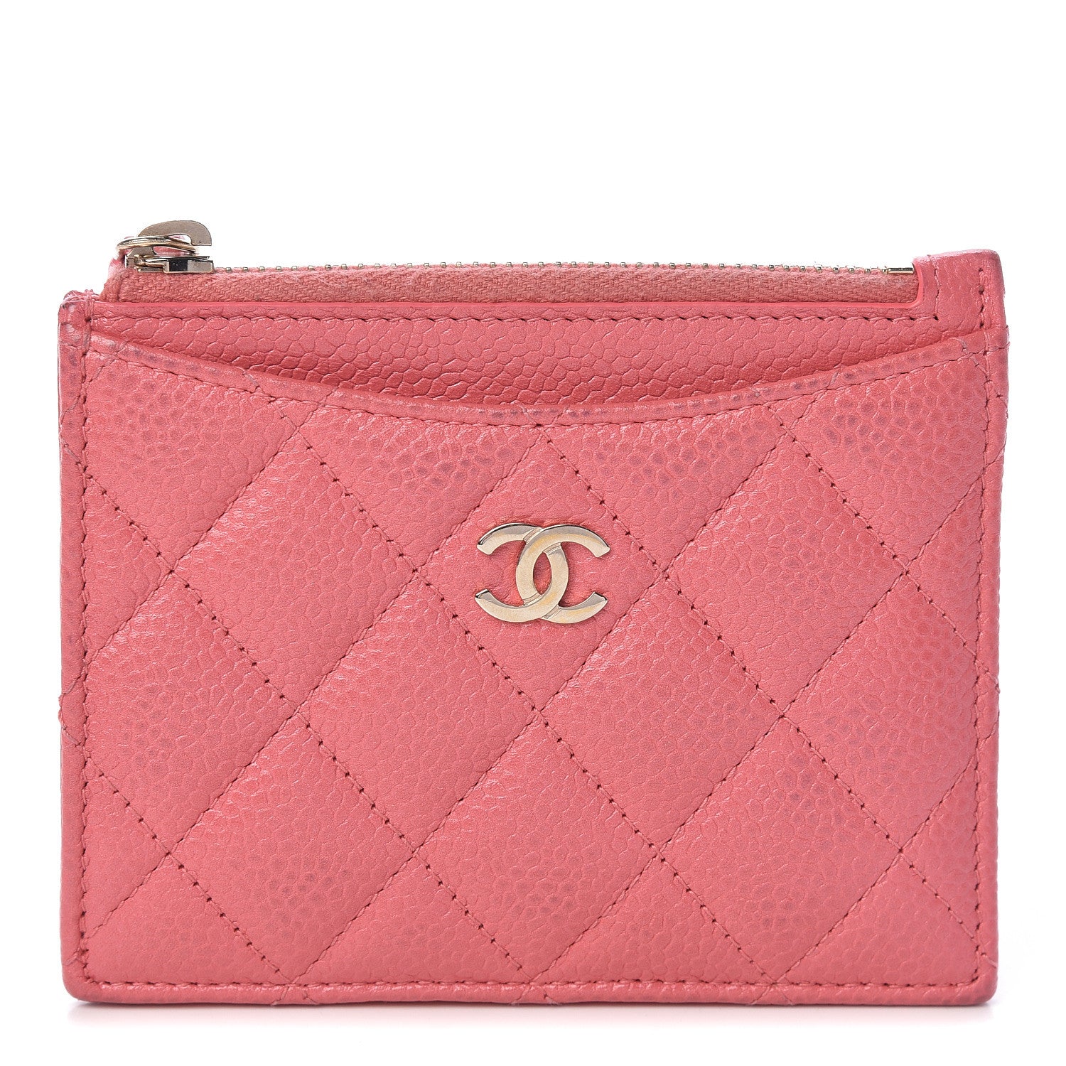 Chanel Caviar Quilted CC Zip Card Holder Pink 1 of 9