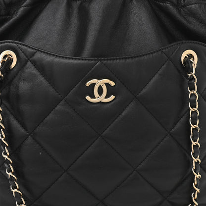 Chanel Lambskin Quilted Drawstring Shopping Bag Black 8 of 11