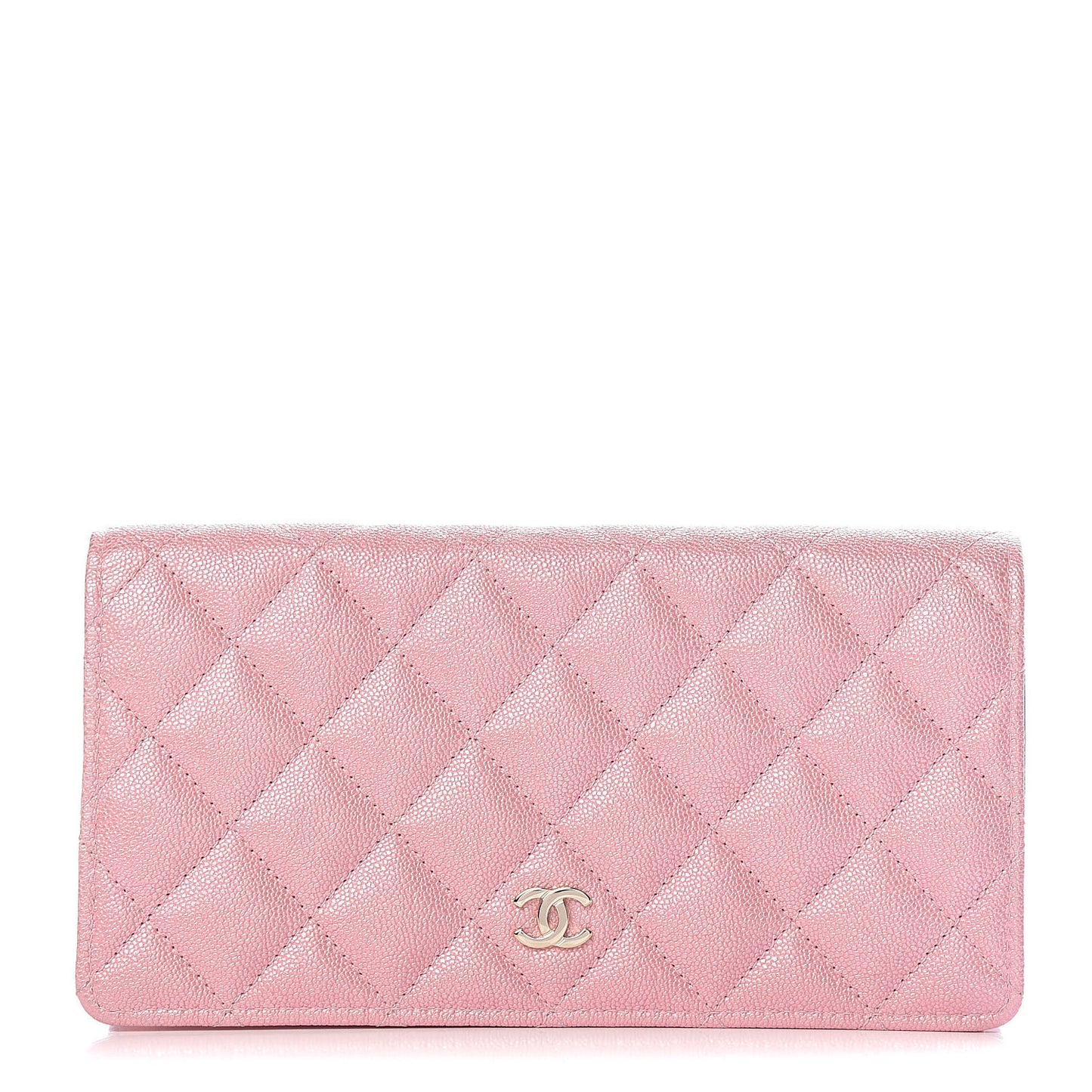 Iridescent Caviar Quilted Yen Wallet Rose Pink
