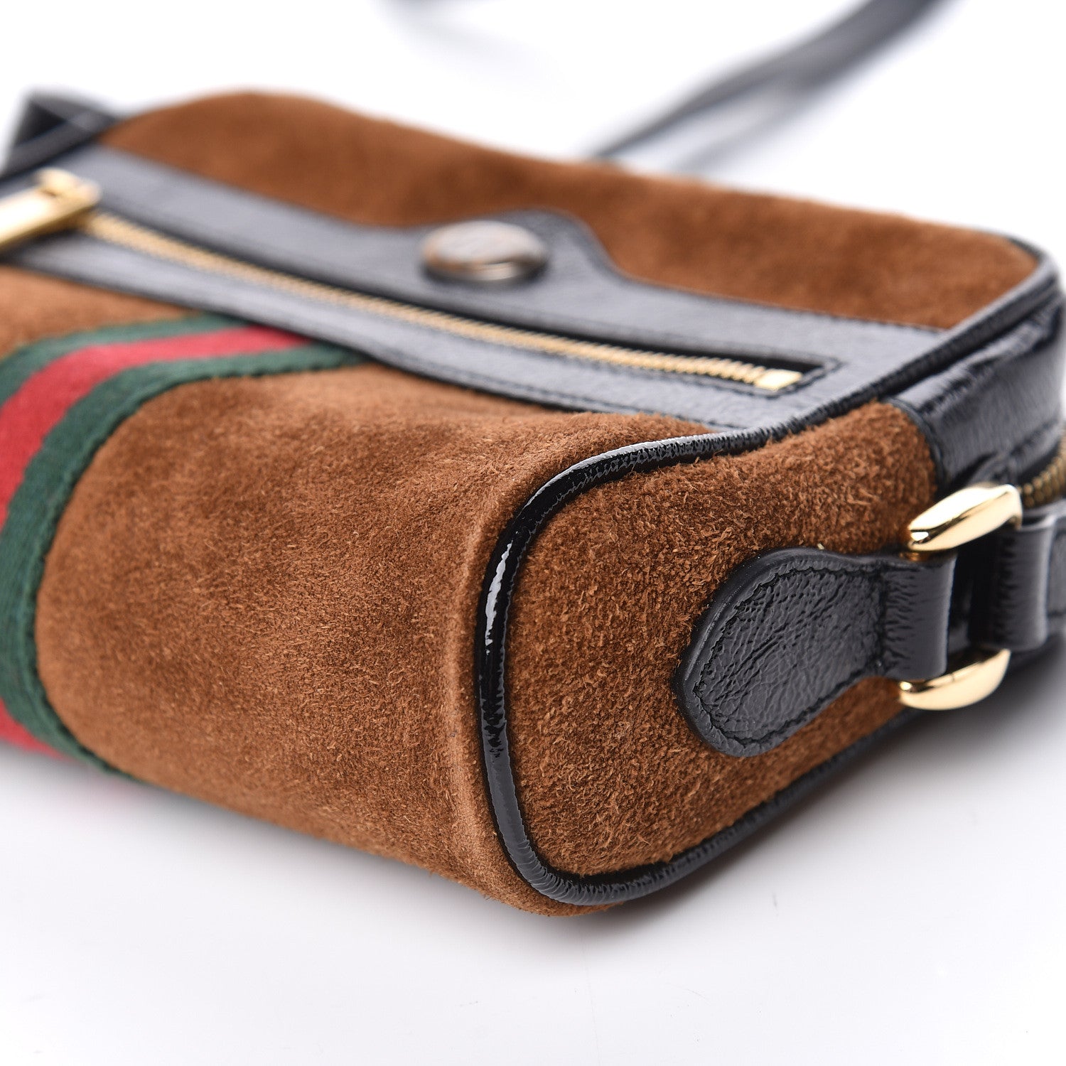 Gucci Suede Patent Web Mini Ophidia Shoulder Bag Nocciola Black 9 of 11