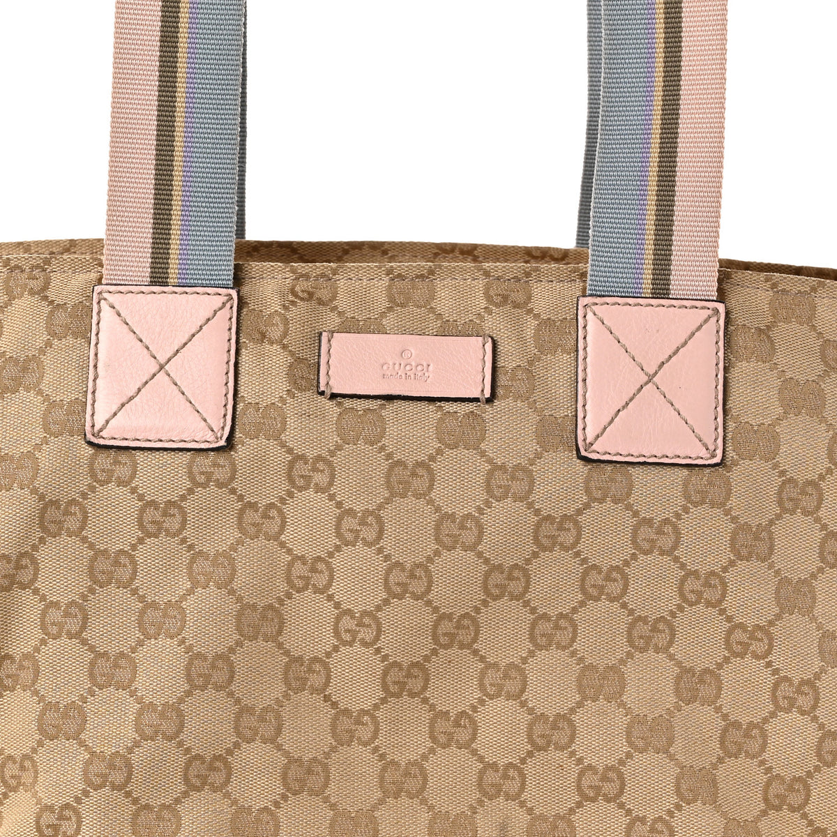 Gucci GG Monogram Medium Web Handle Bucket Tote Pink Blue 8 of 12