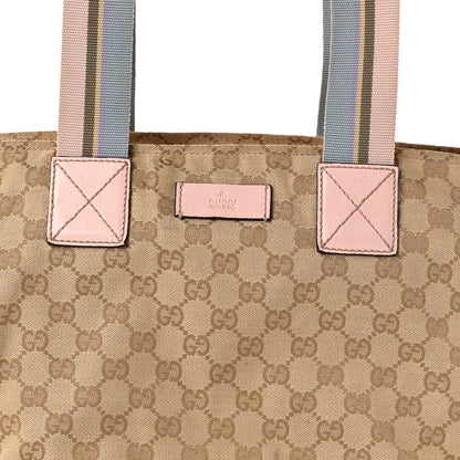 Gucci GG Monogram Medium Web Handle Bucket Tote Pink Blue 8 of 12