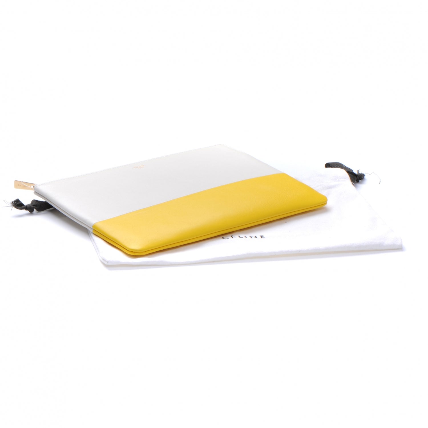 Celine Lambskin Bi-Color Solo Clutch Pouch White Yellow 8 of 8