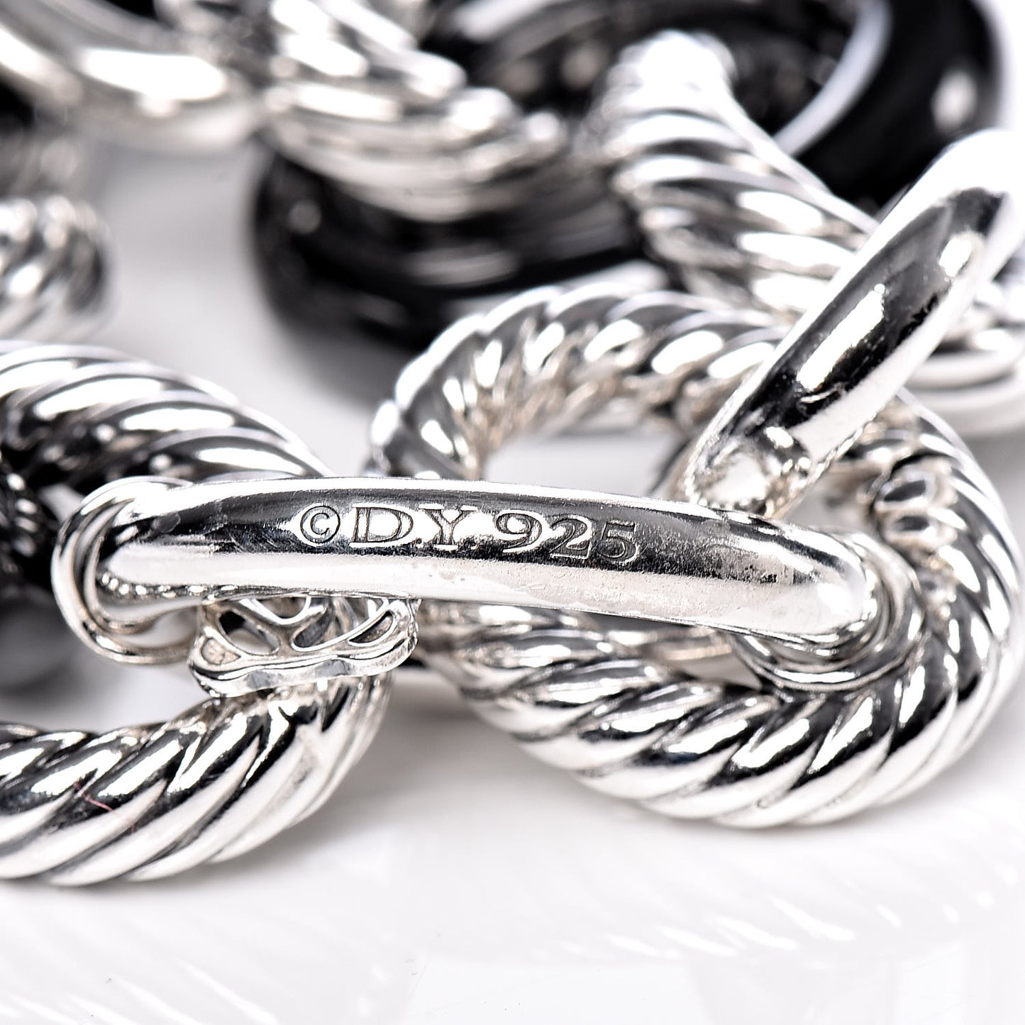 Sterling Silver Black Ceramic 17mm Extra Large Oval Link Bracelet