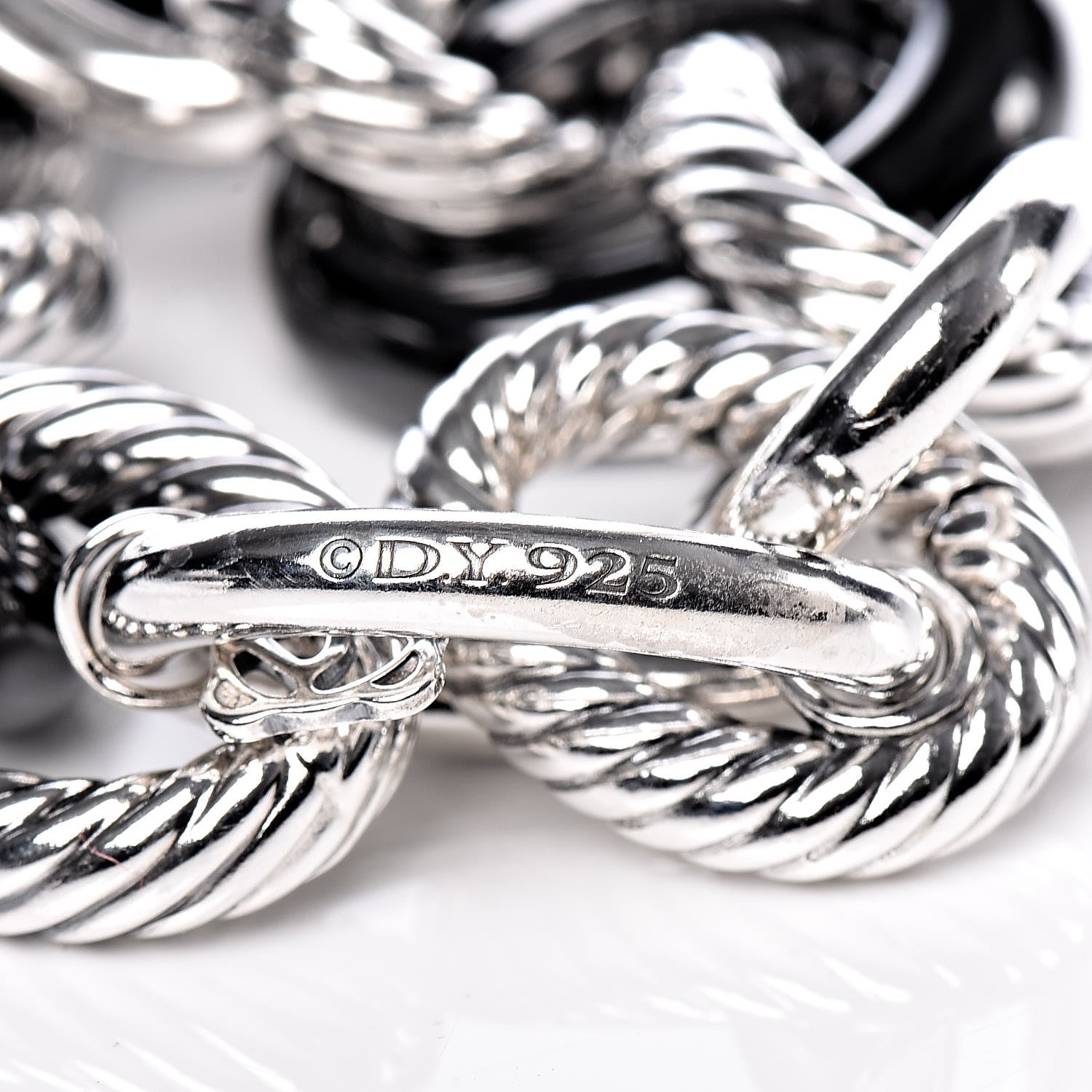 David Yurman Sterling Silver Black Ceramic 17mm Extra Large Oval Link Bracelet 4 of 5