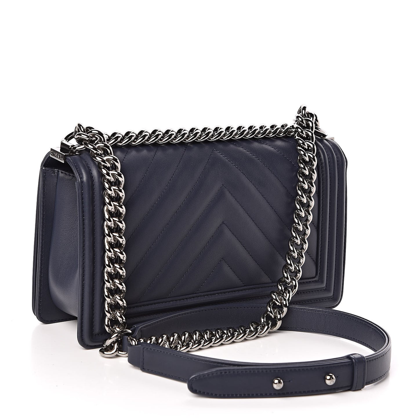 Calfskin Chevron Medium Boy Flap Navy