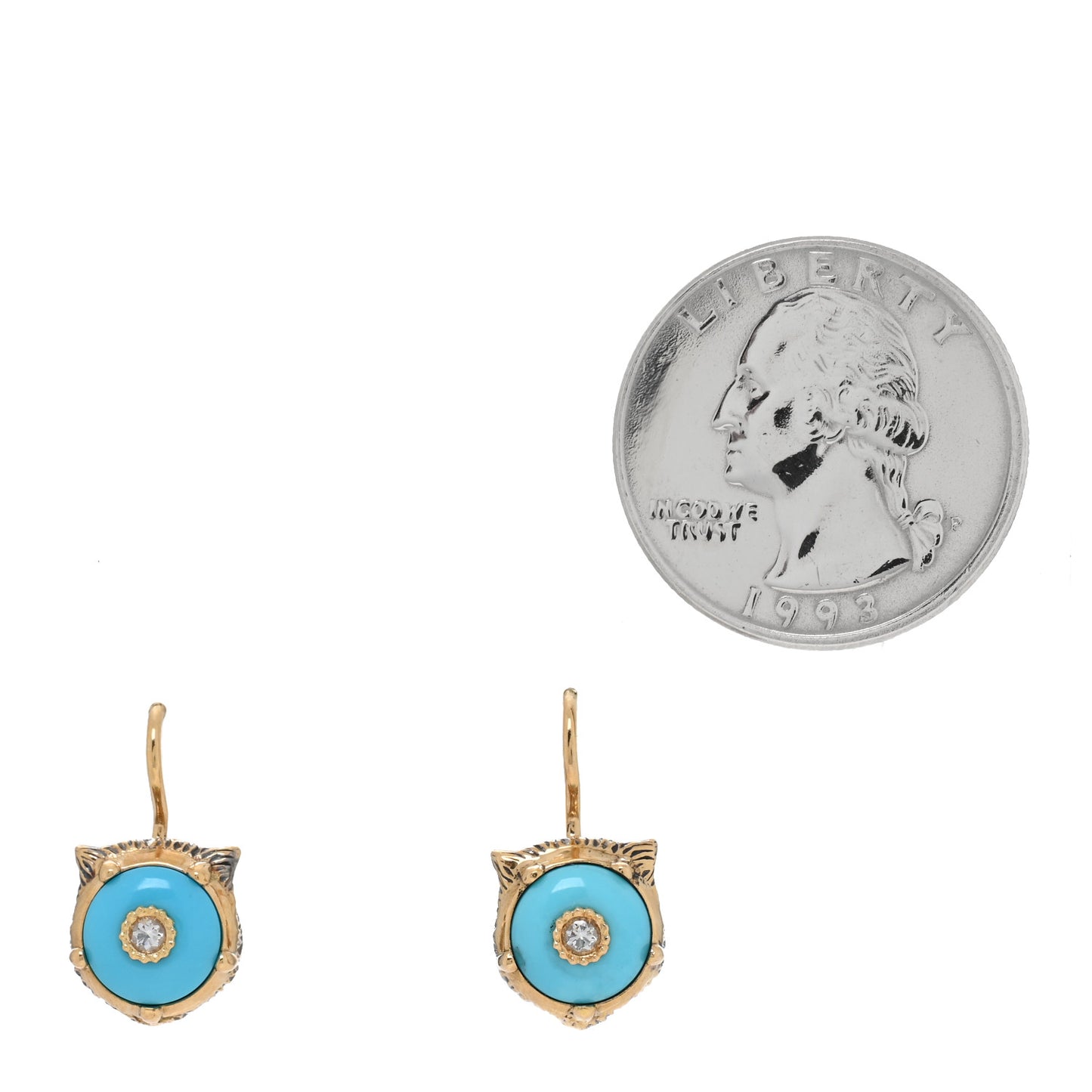 18K Yellow Gold Diamond Turquoise Le Marche Des Merveilles Feline Earrings