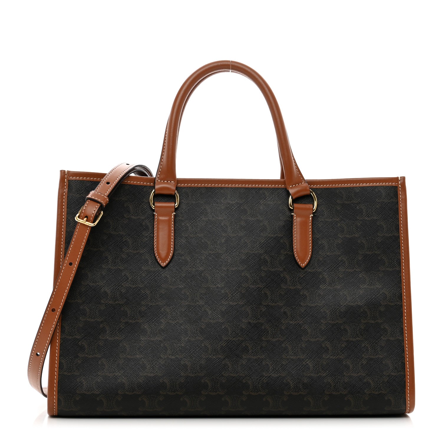 Celine Triomphe Canvas Calfskin Mini Horizontal Cabas Tan 1 of 9
