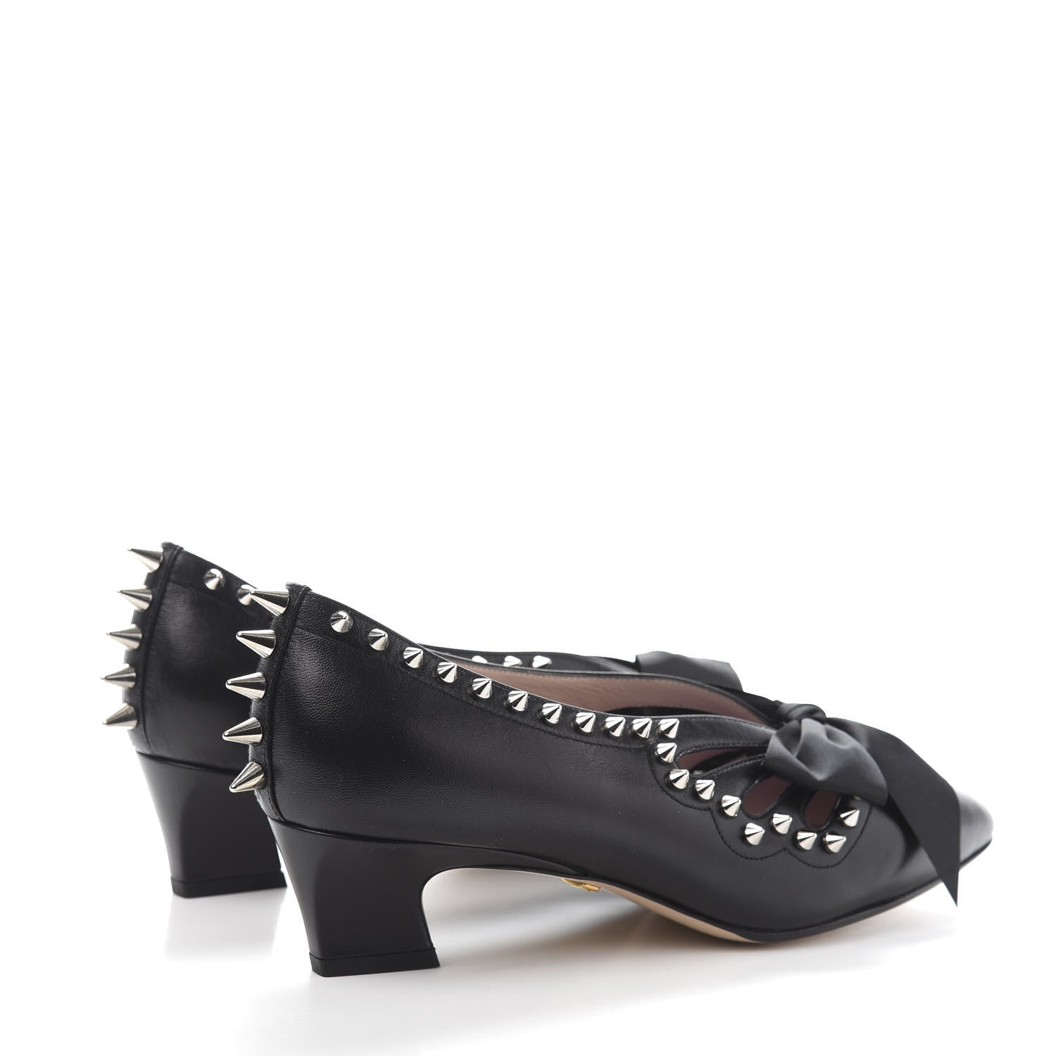 Gucci Malaga Kid Bow Spike Berith Low Heel Pumps 37.5 Black 5 of 10