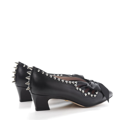 Gucci Malaga Kid Bow Spike Berith Low Heel Pumps 37.5 Black 5 of 10