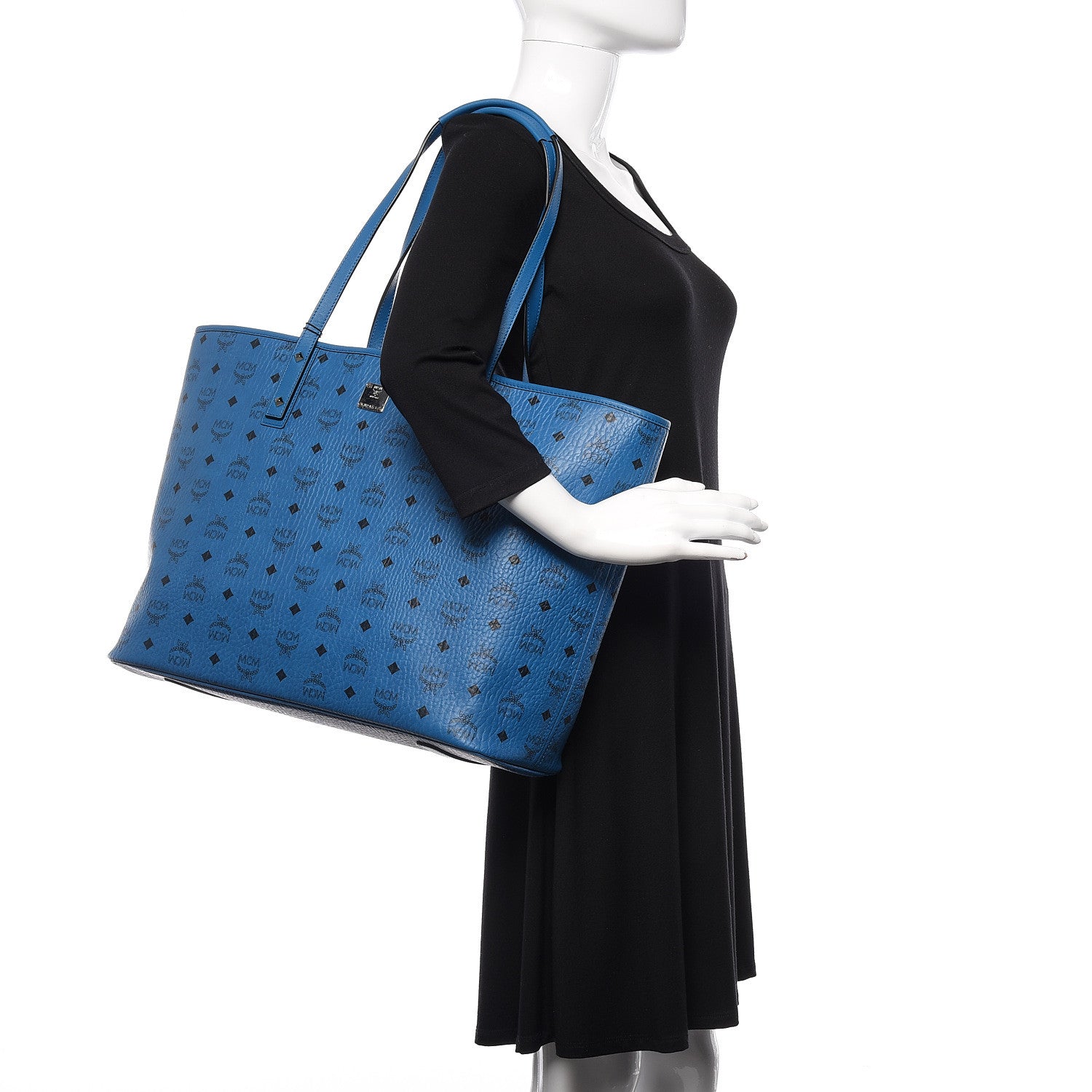 MCM Visetos Large Anya Top Zip Shopper Tote Munich Blue 2 of 11