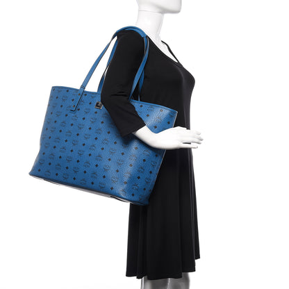 MCM Visetos Large Anya Top Zip Shopper Tote Munich Blue 2 of 11
