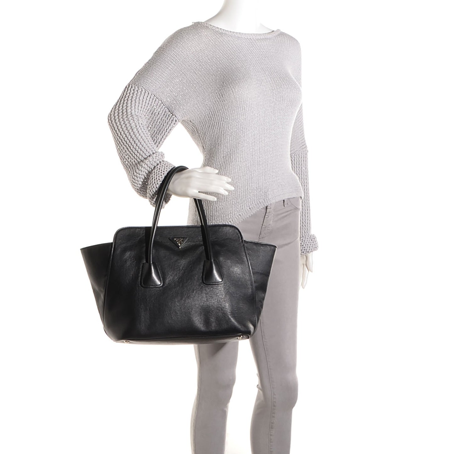 Soft Calfskin Large Studded East West Tote Black