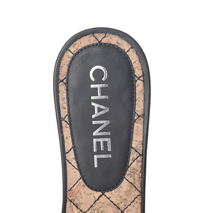Chanel Lambskin Cork Camellia Sandals 37 Black 5 of 7