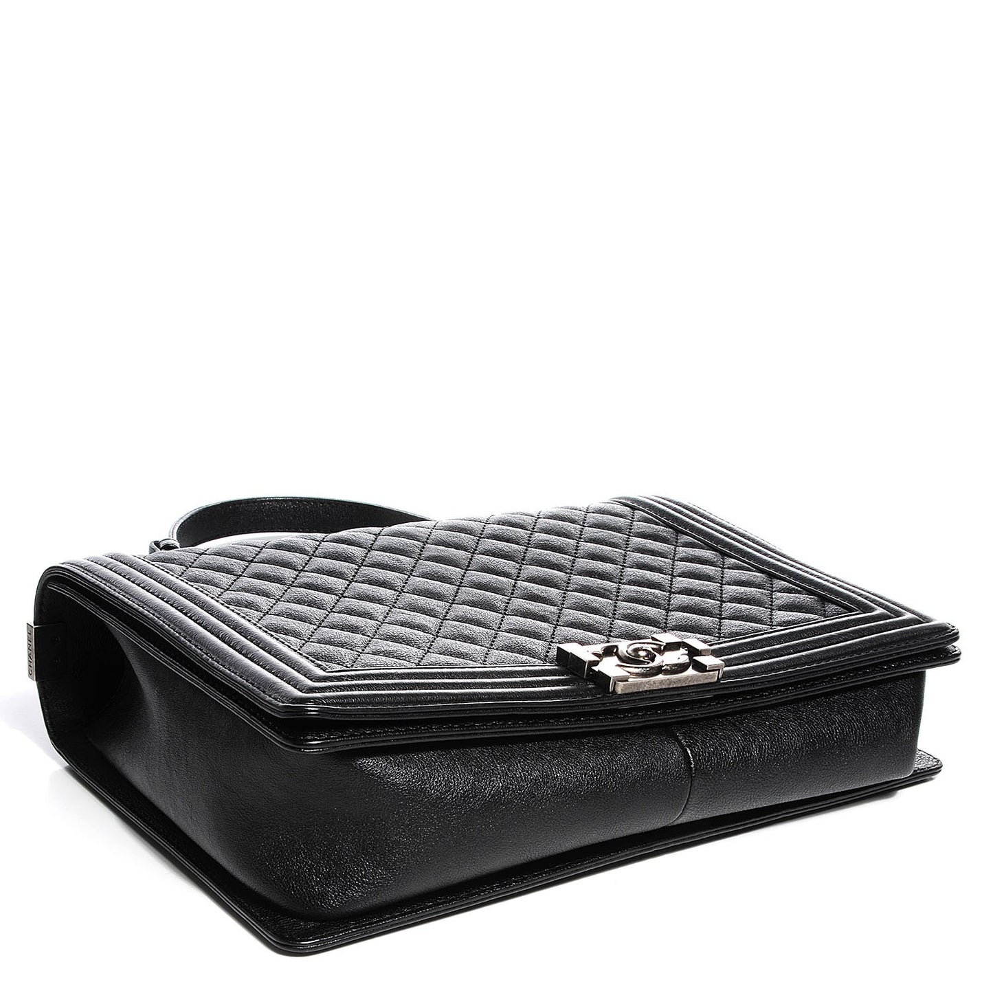 Metallic Calfskin Quilted Large Boy Flap Black