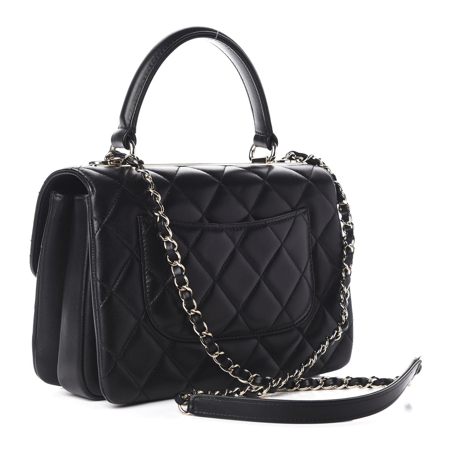 Lambskin Quilted Small Trendy CC Dual Handle Flap Bag Black