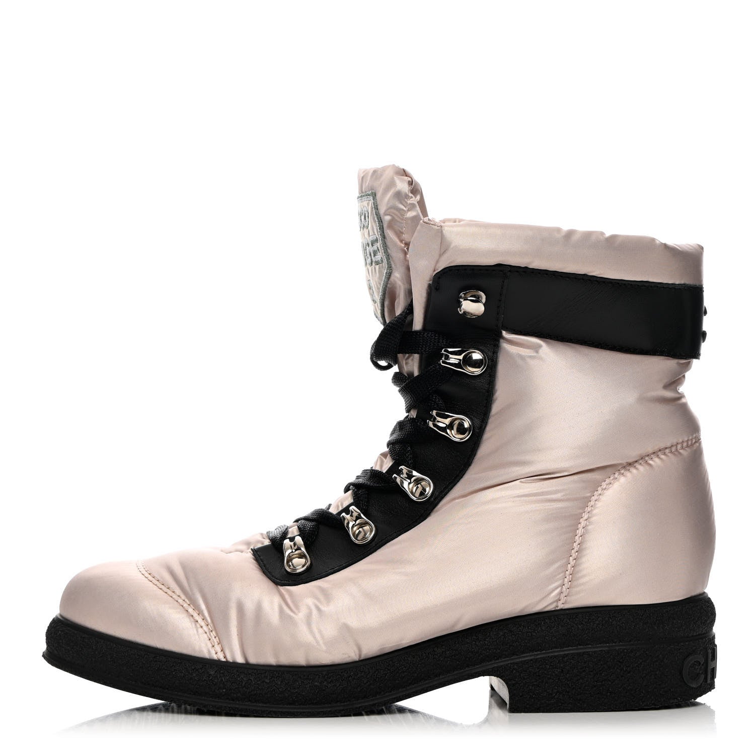 Chanel Nylon Calfskin Womens Coco Neige Short Boots 37.5 Pink Black 1 of 12