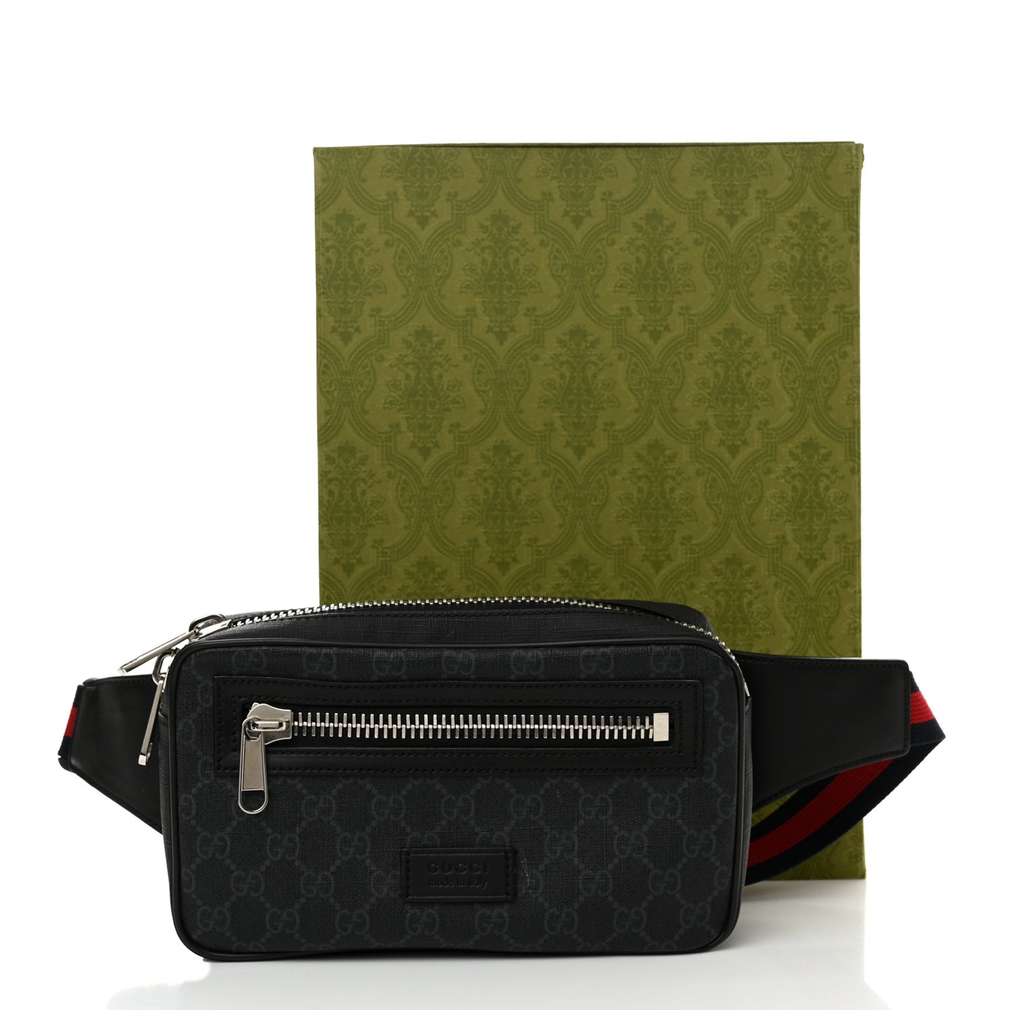Soft GG Supreme Monogram Web Belt Bag Black Grey
