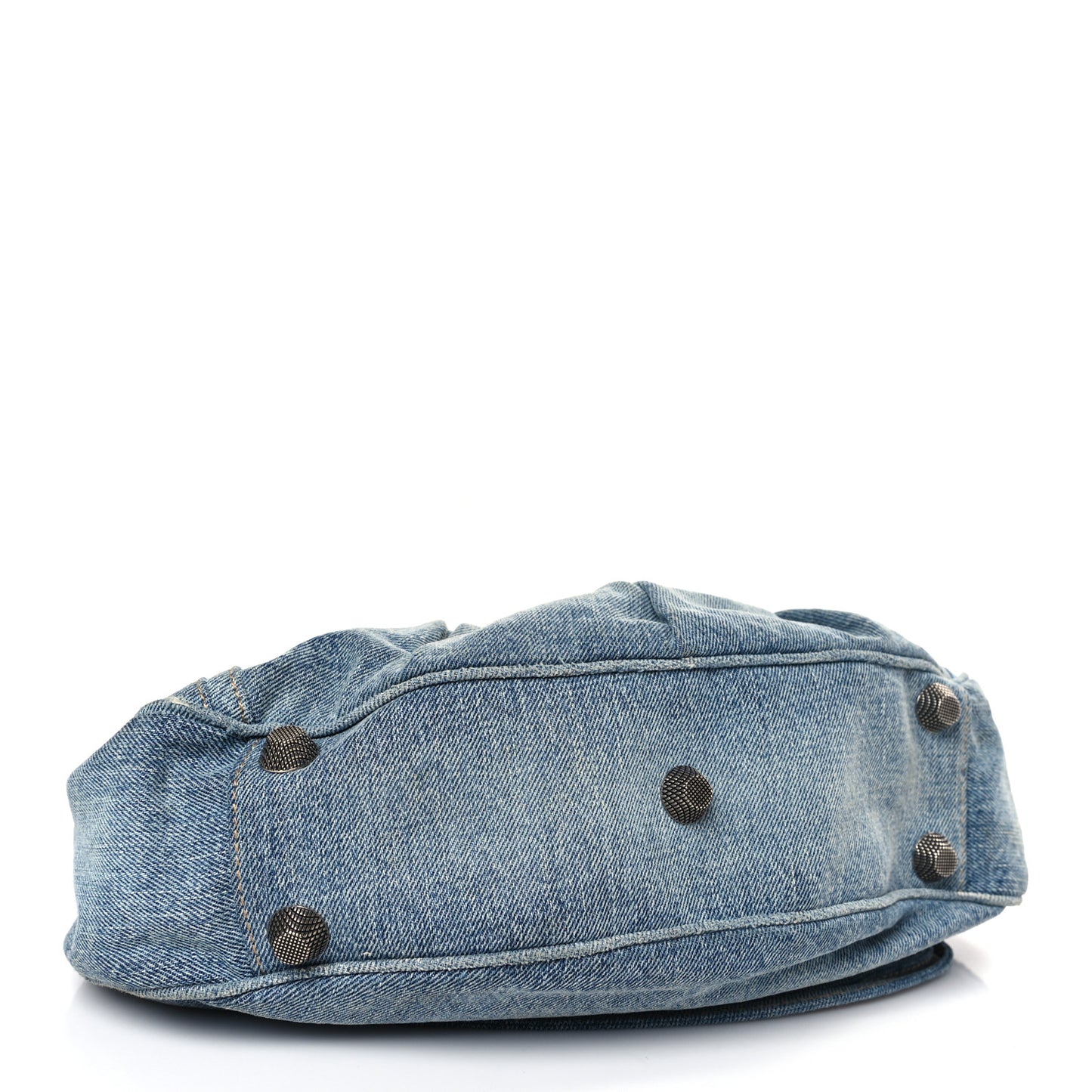 Washed Frayed Denim Crystal Small Le Cagole Shoulder Bag Blue