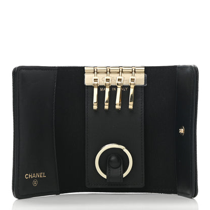 Chanel Caviar Embossed Camellia 4 Key Holder Case Black 5 of 10