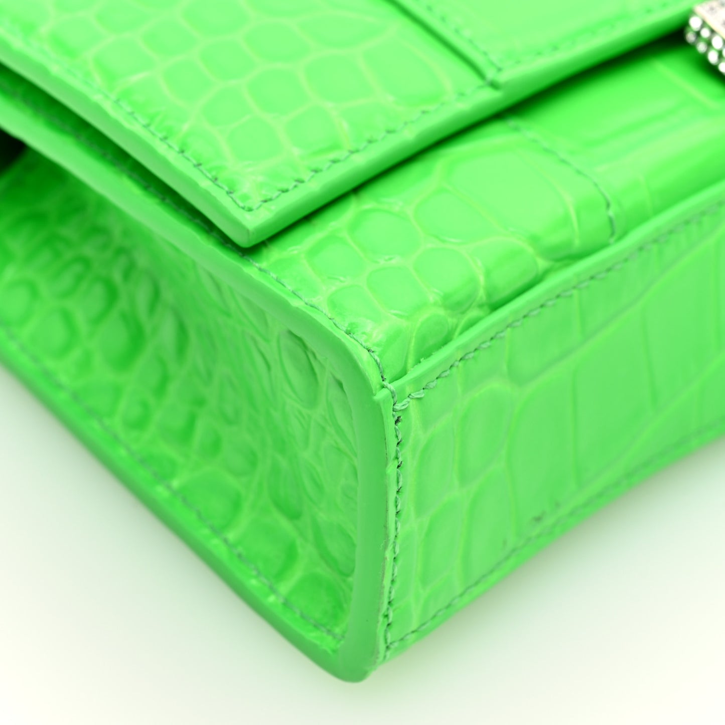 Shiny Calfskin Strass Crocodile Embossed Hourglass Chain Bag Fluo Green
