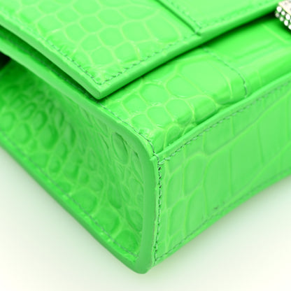 Balenciaga Shiny Calfskin Strass Crocodile Embossed Hourglass Chain Bag Fluo Green 8 of 9