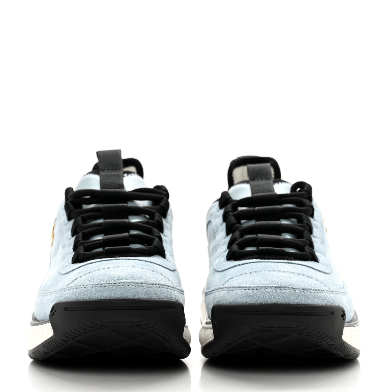 Chanel Suede Calfskin Nylon Grosgrain CC Sneakers 40 Light Blue 2 of 9