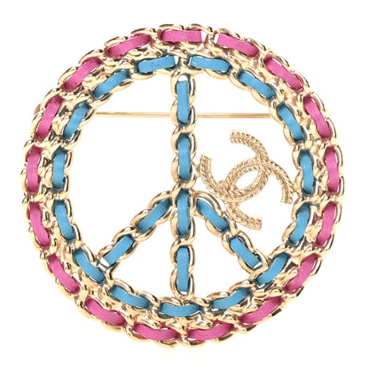 Chanel Metal Calfskin Braided Peace Sign CC Brooch Blue Purple Gold 1 of 3