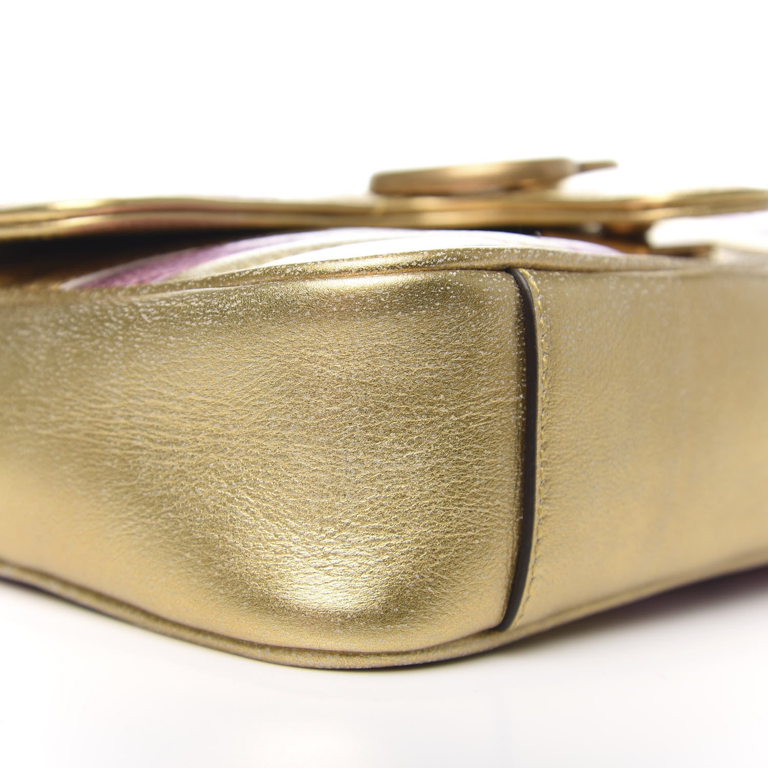 Gucci Metallic Calfskin Matelasse Mini GG Marmont Shoulder Bag Gold Pink 7 of 9