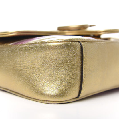 Gucci Metallic Calfskin Matelasse Mini GG Marmont Shoulder Bag Gold Pink 7 of 9