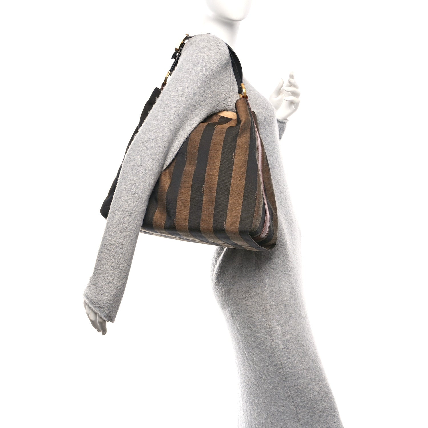 Fendi Pequin Cuoio Vegetale Large Hobo Tobacco Black Cuoio 2 of 10
