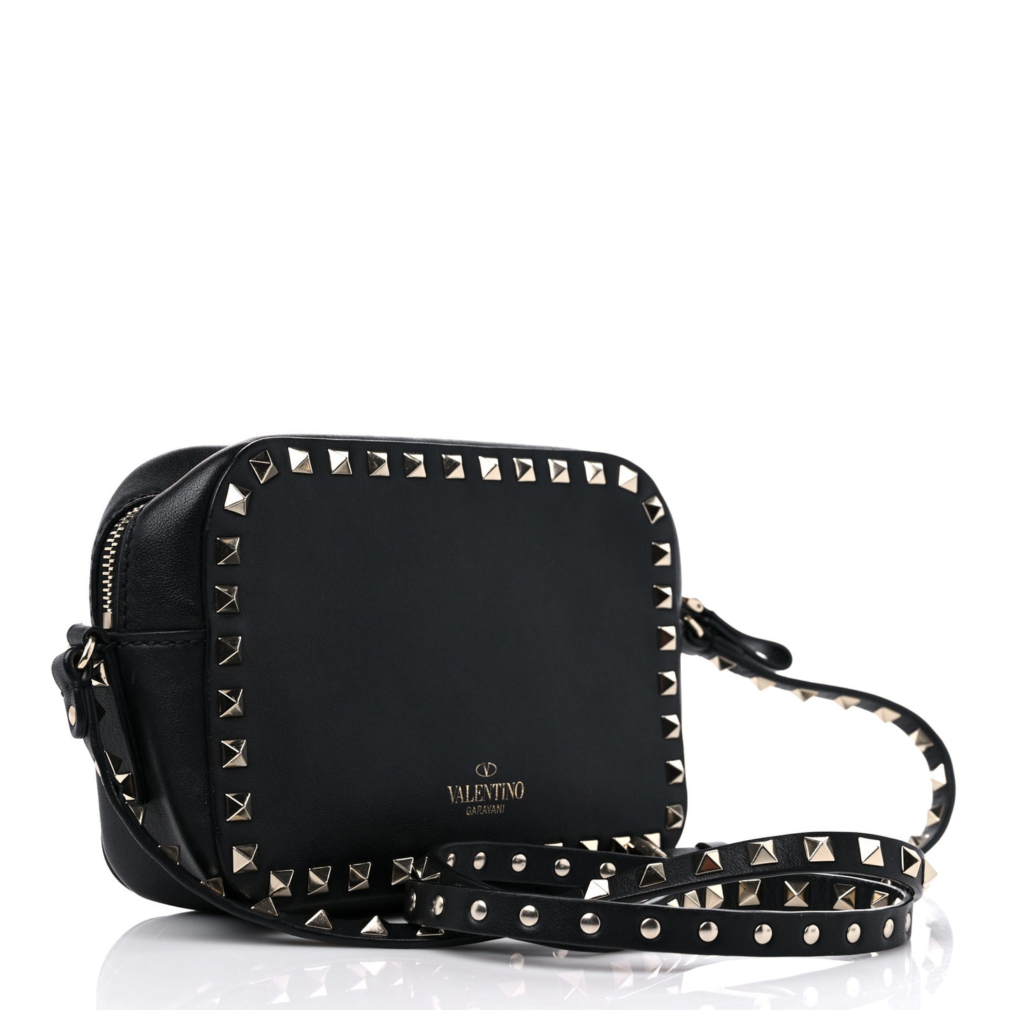 Calfskin Rockstud Camera Crossbody Bag Black