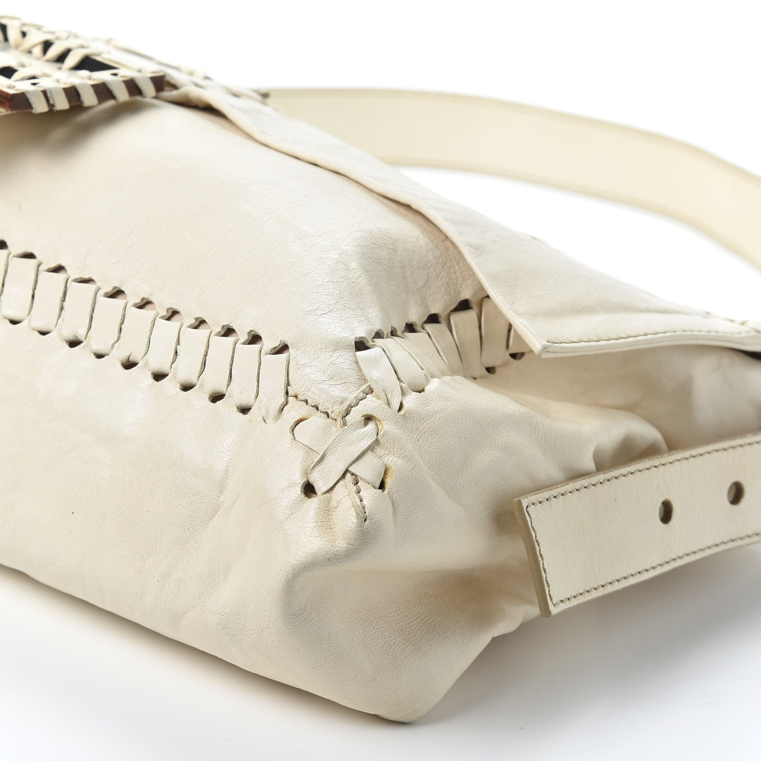 Fendi Goatskin Whipstitch Large Convertible Baguette White 6 of 8