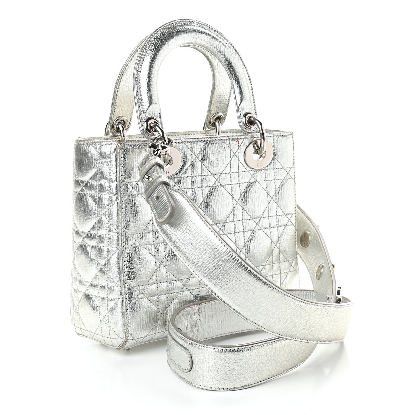 Metallic Grained Calfskin Cannage Small Lucky Badges My Lady Dior Silver