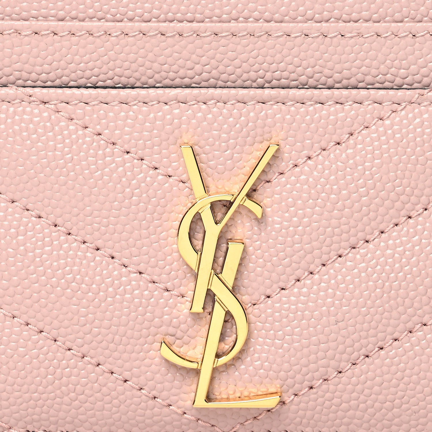 Saint Laurent Grain De Poudre Matelasse Chevron Monogram Credit Card Case Pale Pink 8 of 10