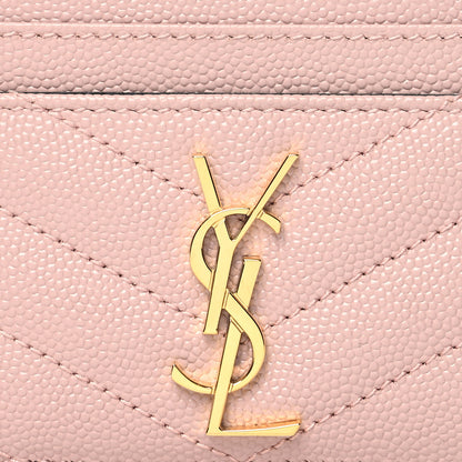 Saint Laurent Grain De Poudre Matelasse Chevron Monogram Credit Card Case Pale Pink 8 of 10