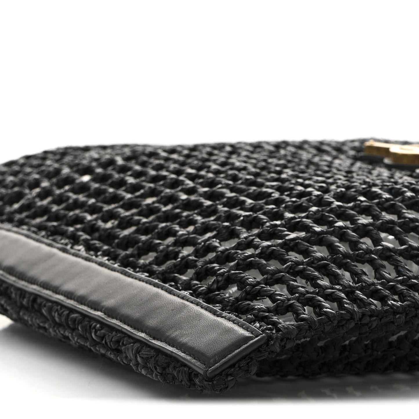 Raffia Calfskin Oxalis Shoulder Bag Black