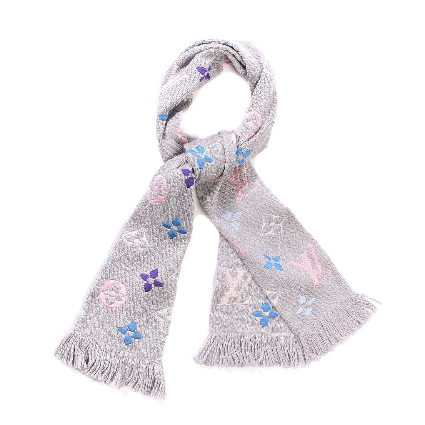 Wool Silk Rainbow Logomania Scarf Pearl Grey
