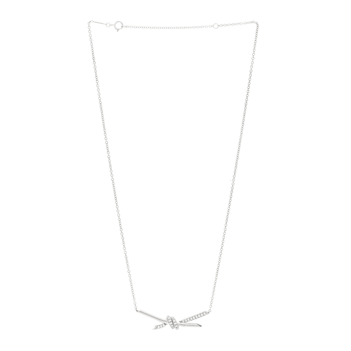 18K White Gold Diamond Knot Pave Necklace