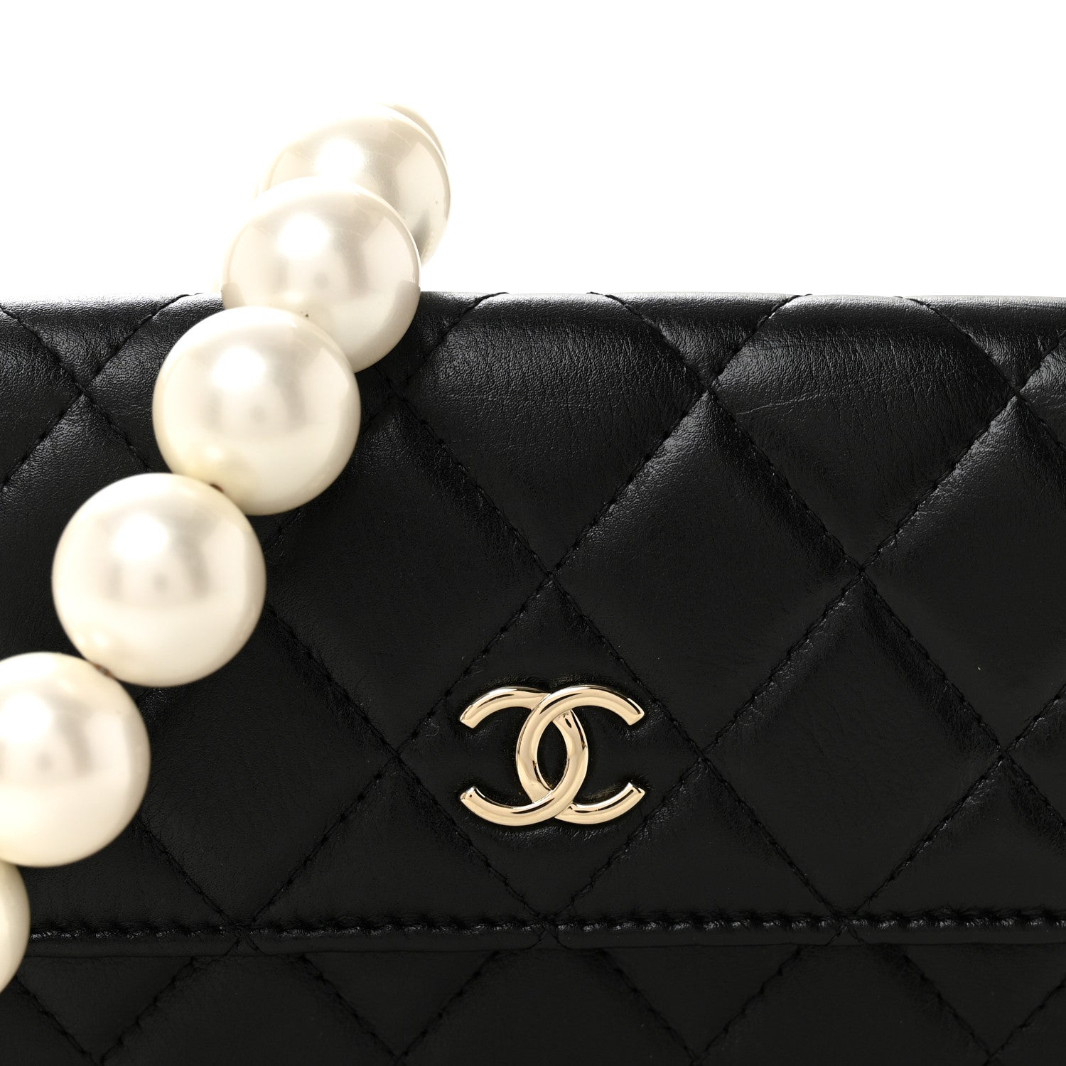 Chanel Calfskin Quilted Maxi Pearls Clutch With Chain Black 9 of 11