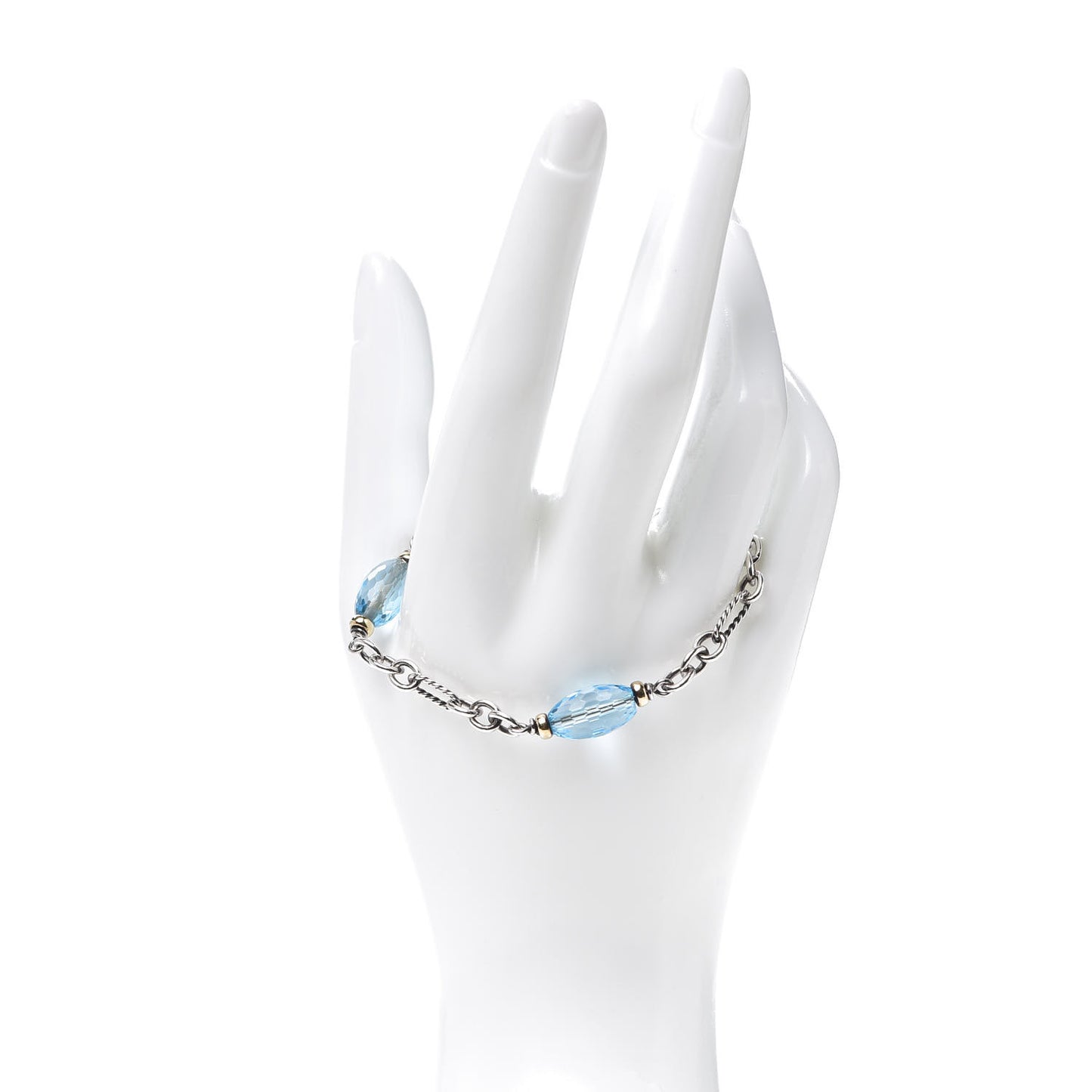 Sterling Silver 18K Yellow Gold Blue Topaz Figaro Bracelet