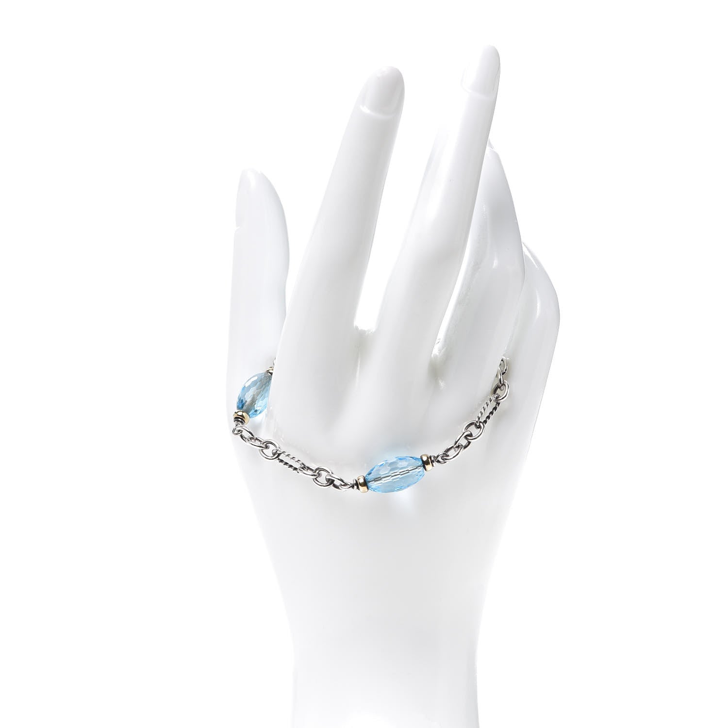 David Yurman Sterling Silver 18K Yellow Gold Blue Topaz Figaro Bracelet 2 of 5