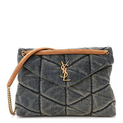 Saint Laurent Denim Quilted Medium Loulou Puffer Monogram Chain Satchel Blue Cinnamon 1 of 10