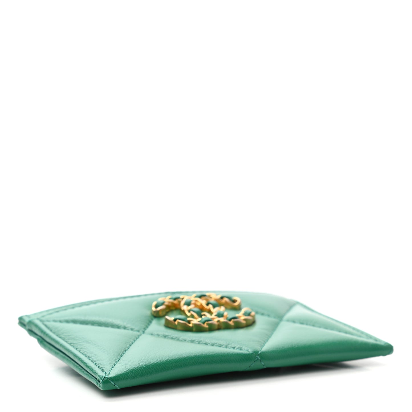 Lambskin Quilted Chanel 19 Card Holder Green