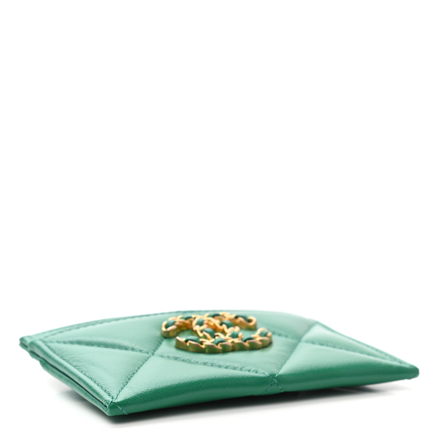 Chanel Lambskin Quilted Chanel 19 Card Holder Green 4 of 8
